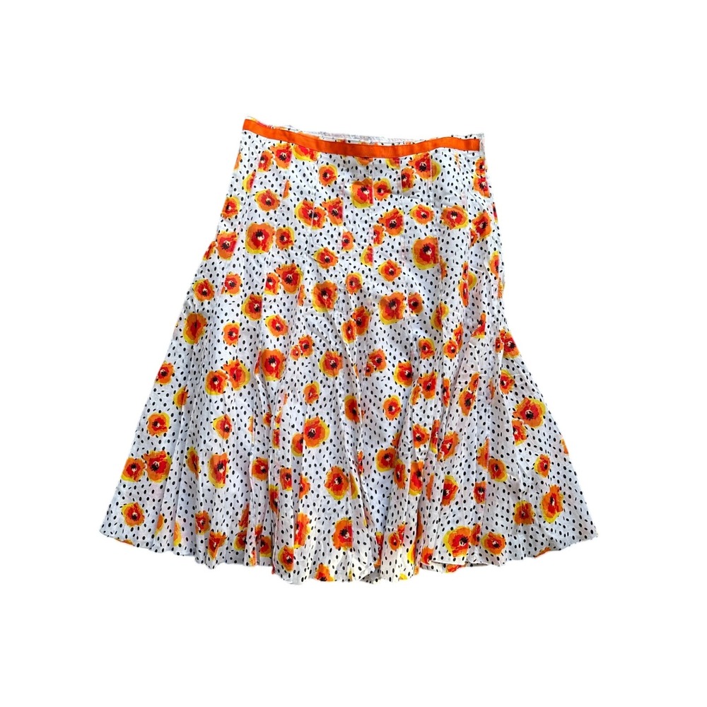 Focus 2000 Womens Poppy Floral Polka Dot Tiered‎ Cotton Skirt Orange White 12